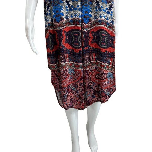 Cupio Womens L Sleeveless Burgundy Midi Dress Aztec Paisley Mandala Boho Artsy - Picture 7 of 15
